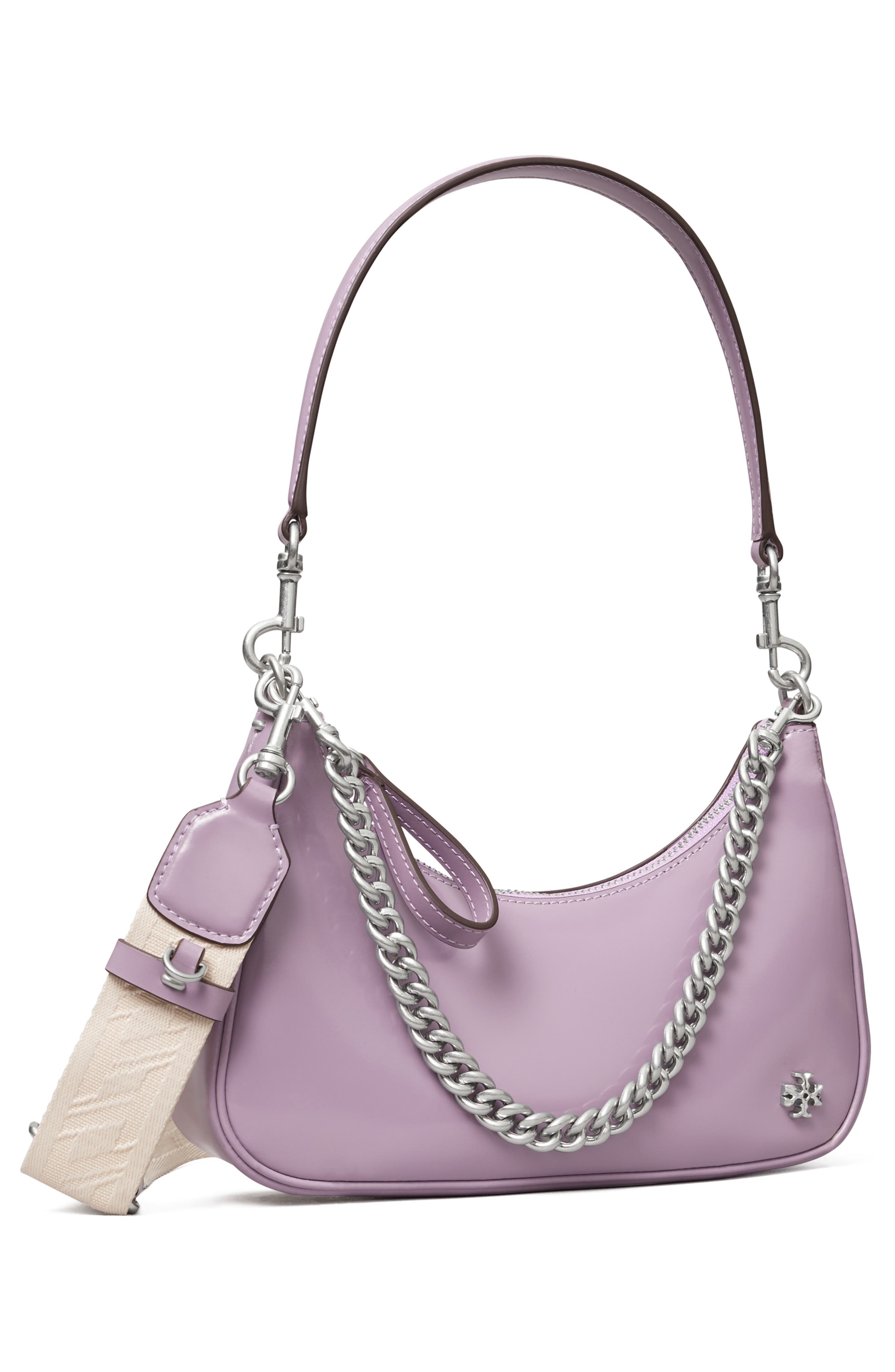 151 Mercer Patent Small Leather Crescent Bag, Alternate, color, THISTLE