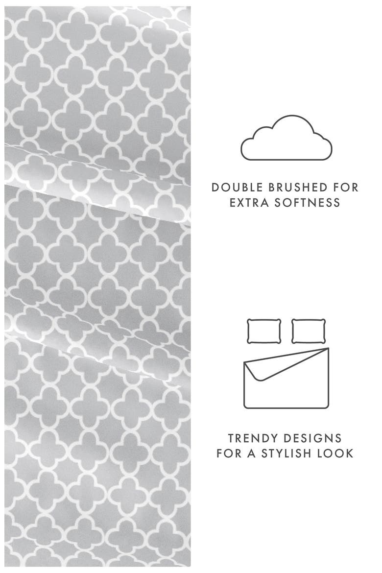 HOME SPUN Premium Ultra Soft Quatrefoil Pattern 4-Piece Bed Sheet Set, Alternate, color, GRAY