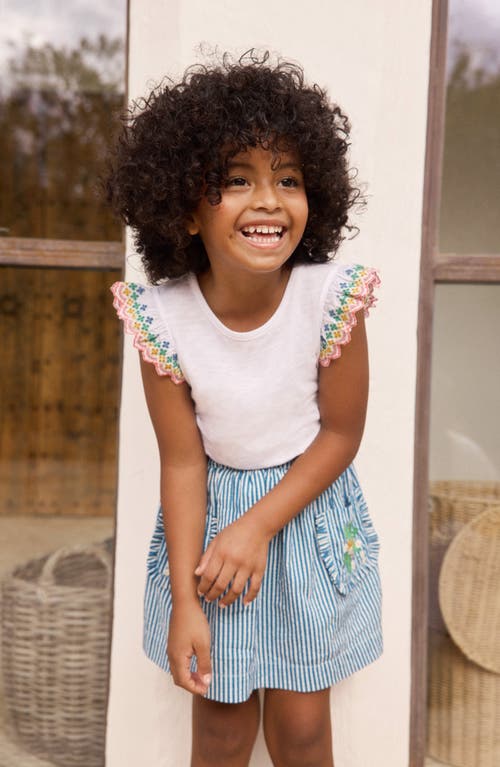 Mini Boden Kids' Embroidered Eyelet Flutter Sleeve Cotton T-shirt In White
