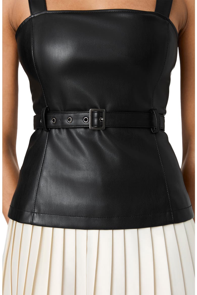 Dessa Faux Leather Mixed Media Minidress, Alternate, color, BLACK/ PORCELAIN CREAM