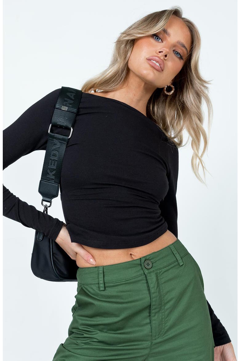 Rixie Open Back Long Sleeve Crop Top, Alternate, color, BLACK