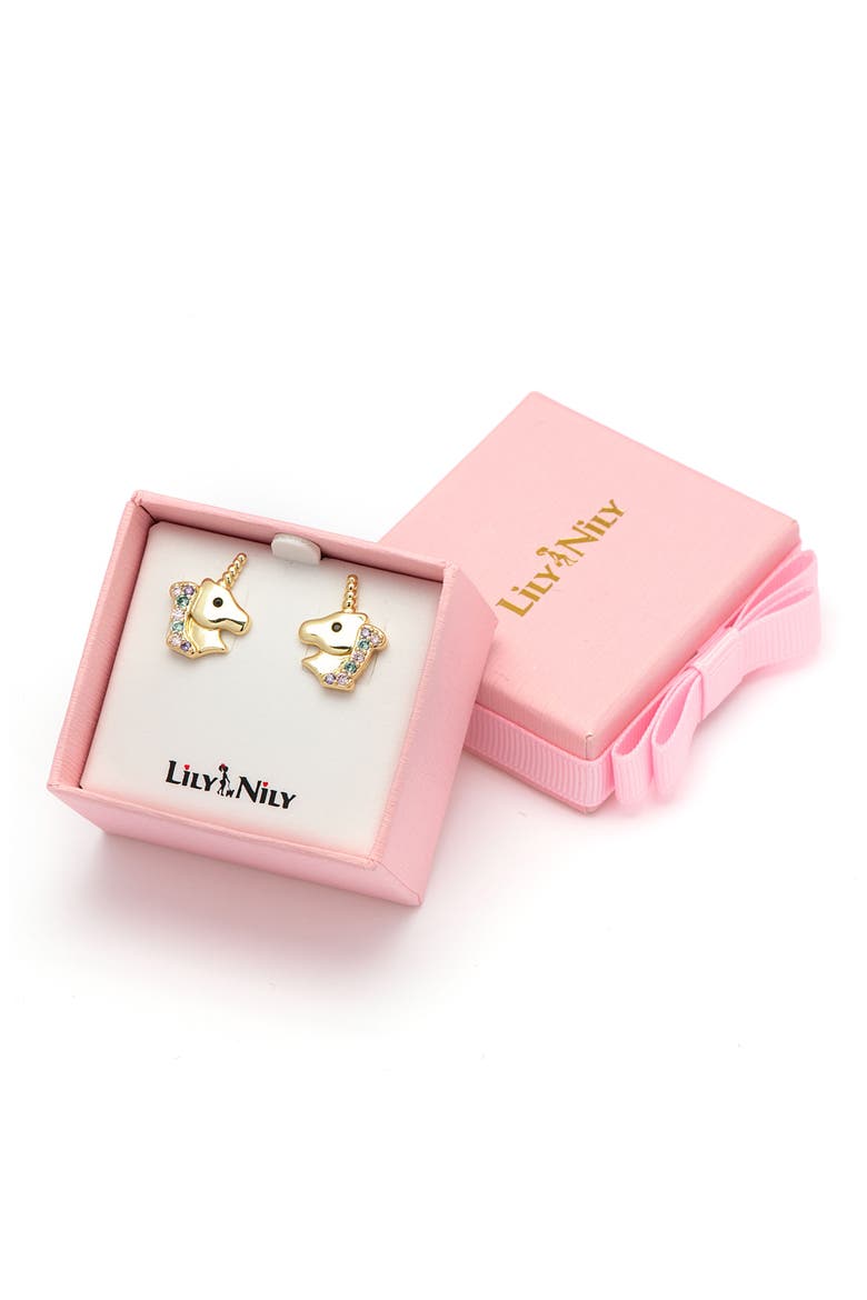 Kids' Pavé Cubic Zirconia Unicorn Stud Earrings, Alternate, color, GOLD