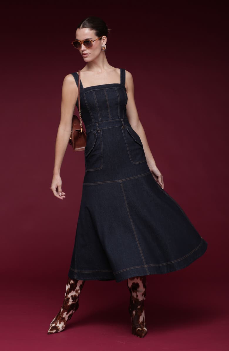 Avec Les Filles Sleeveless Denim A-Line Dress, Alternate, color, Royal Rinse