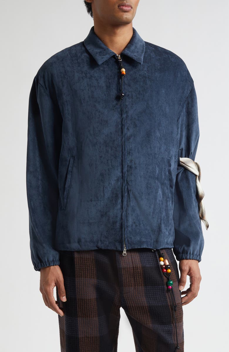 SONG FOR THE MUTE Slim Faux Suede Coach's Jacket, Main, color, Navy