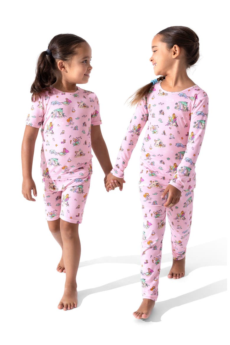 Mermaid Lagoon Kids 2-Piece Short Sleeve & Shorts Pajama Set, Alternate, color, Mermaid Lagoon