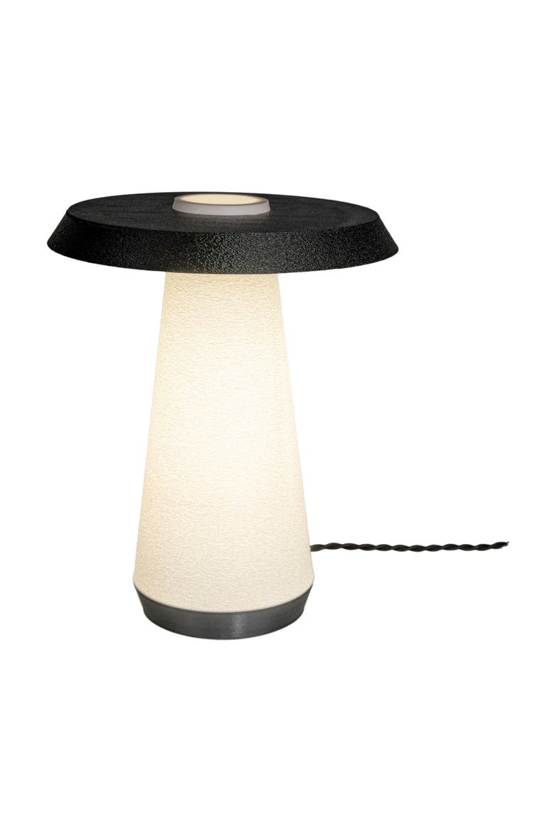 Bruno 12.25" Mid-Century Minimalist Plant-Based PLA 3D Printed Dimmable LED Table Lamp, Main, color, White/Black with White Shade