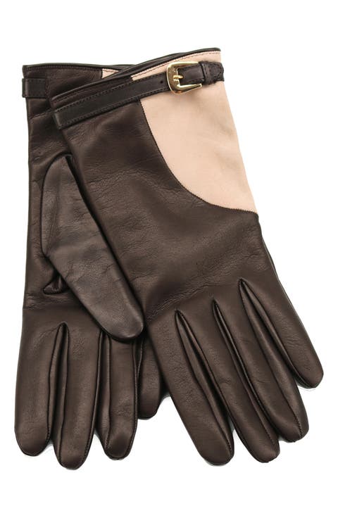 Belted Colorblock Leather Gloves