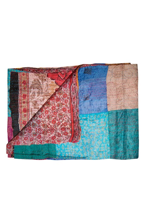 Kantha Silk Throw Blanket