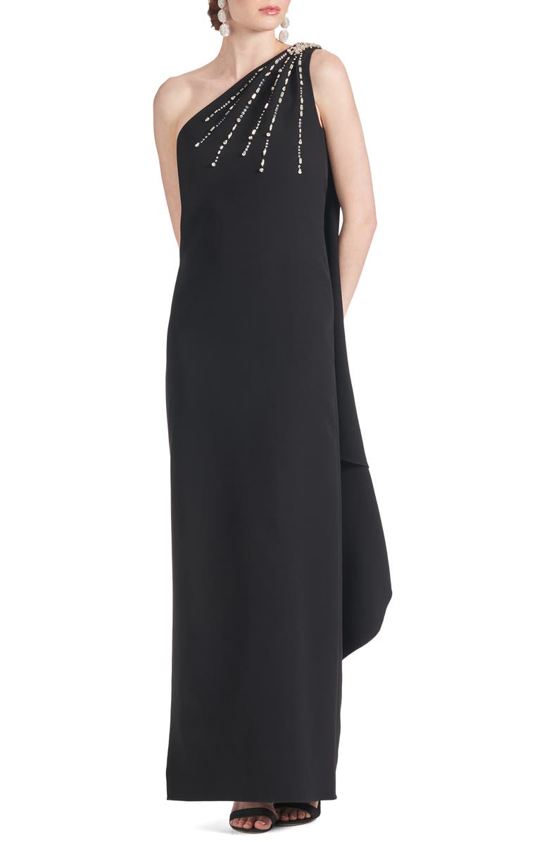 Sachin & Babi Leslie Beaded Drape One-Shoulder Crepe Gown, Main, color, 