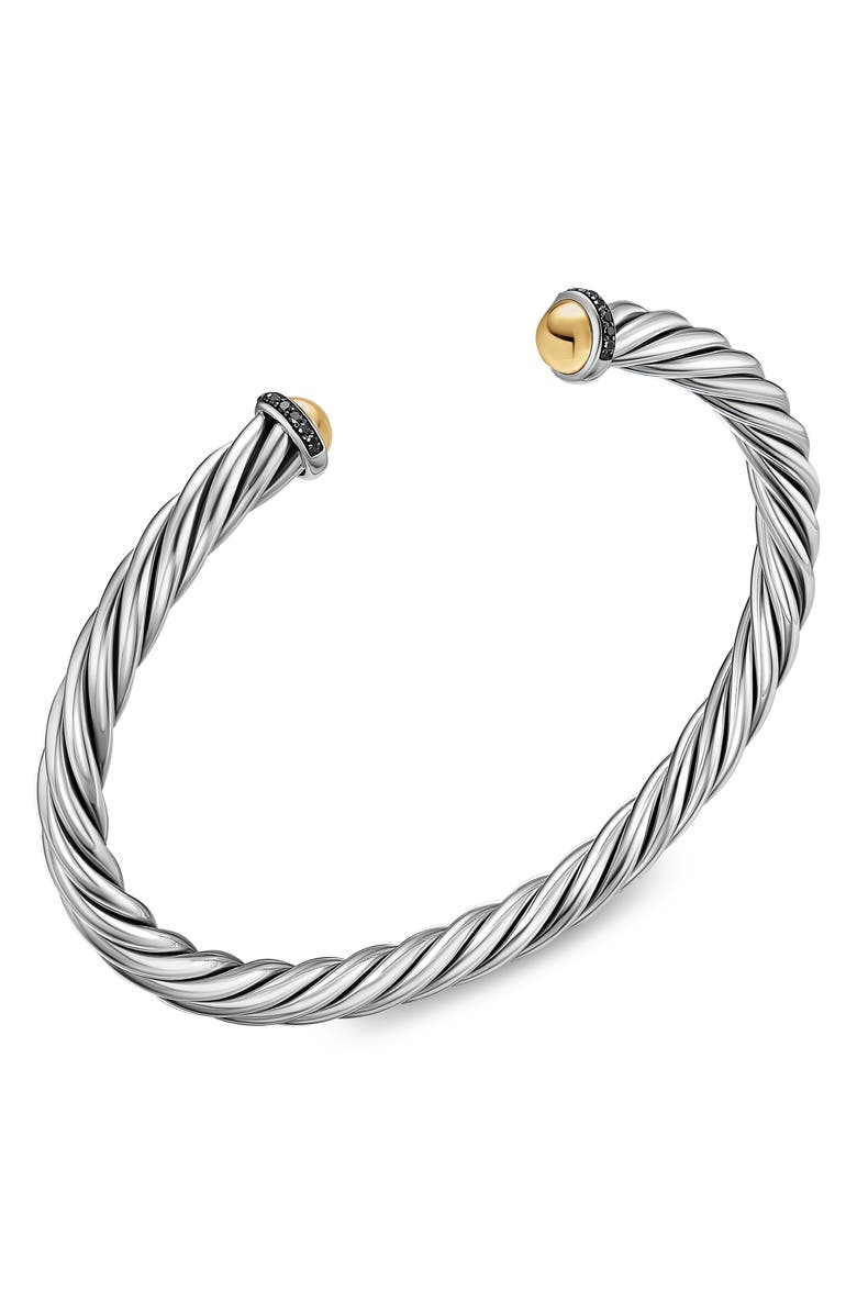 David Yurman Men's Cable Cuff Bracelet in Sterling Silver with 14K Yellow Gold & Black Diamonds, 6mm, Alternate, color, Silver Pave