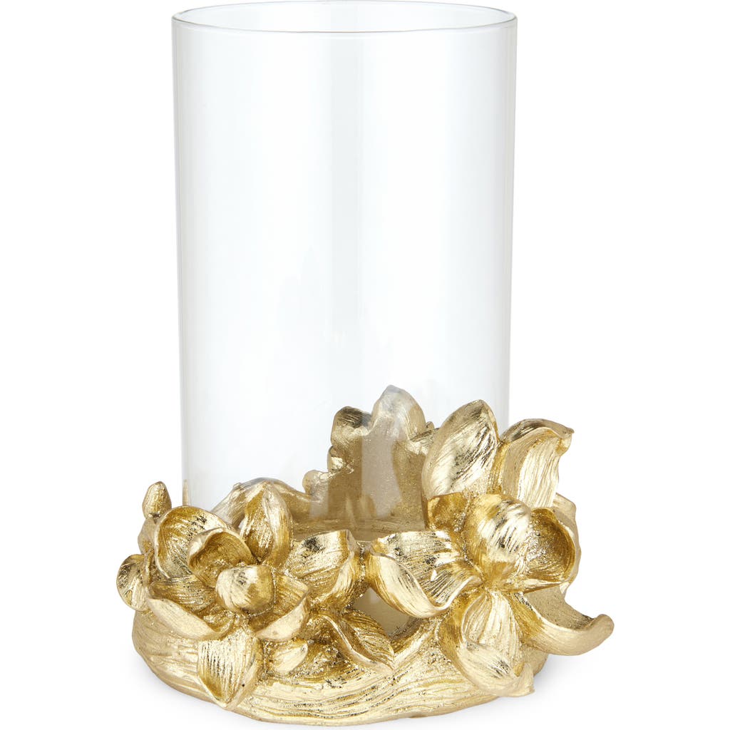 Next Golden Magnolia Flower Hurricane Candle Holder In Gold