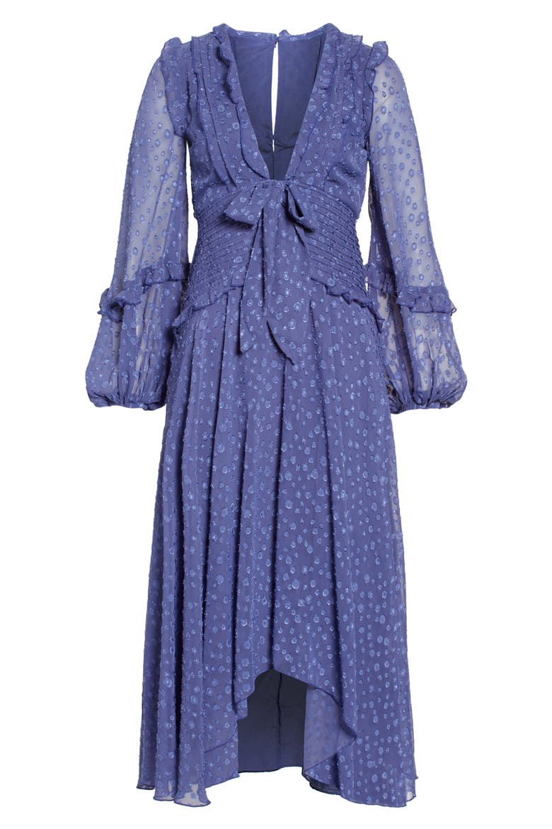 Ruffle Long Sleeve A-Line Midi Dress, Alternate, color, MEDIUM BLUE