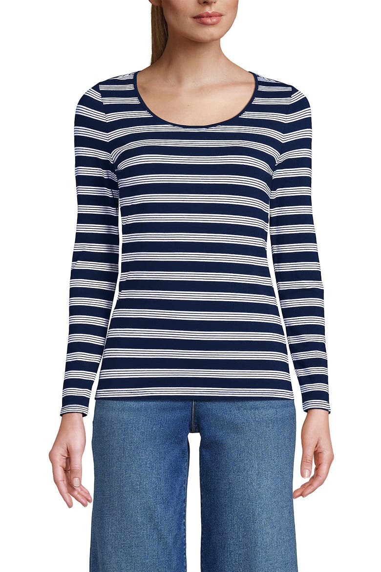 Long Sleeve Lightweight Jersey Scoop Neck T-Shirt, Alternate, color, Deep Sea Navy Quad Stripe