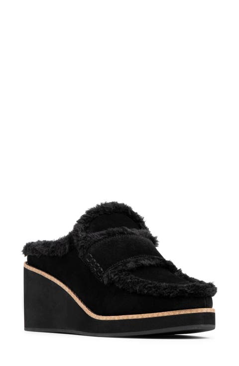 Faux Shearling Lined Wedge Clog (Women)