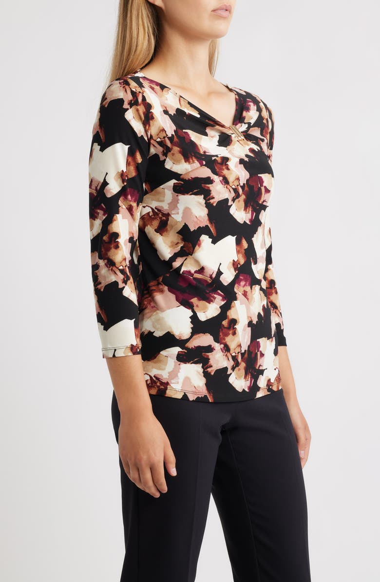 Anne Klein Printed Gathered Asymmetric Neck Top, Alternate, color, 