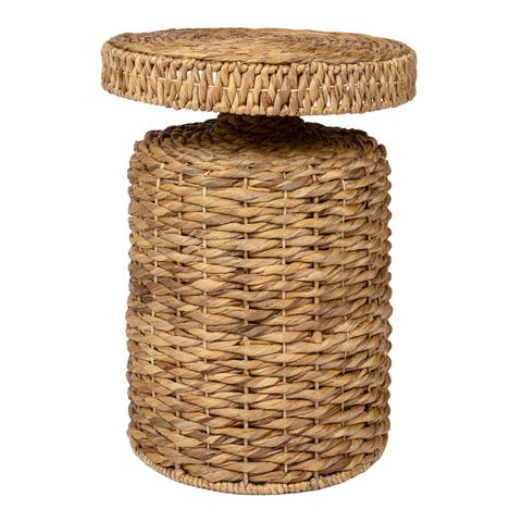 Marisol 19.65" Coastal Bohemian Handwoven Water Hyacinth Round Accent Side Table