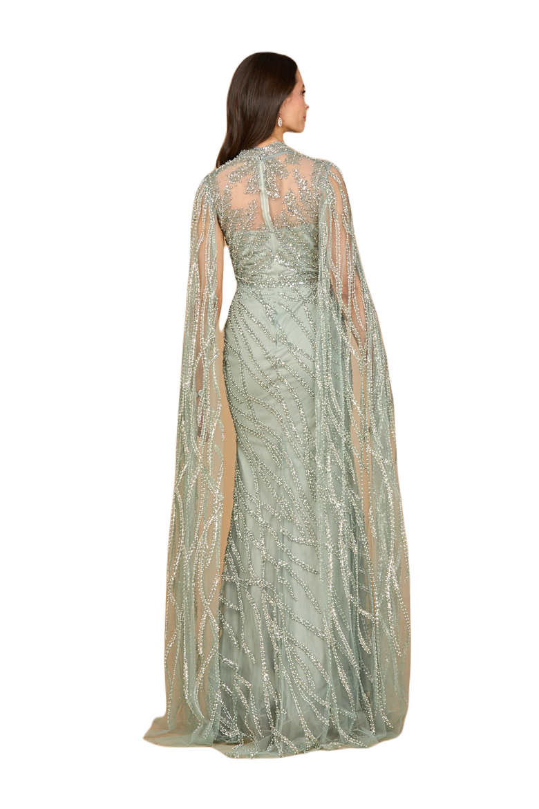 High Neck Gown with Long Cape Sleeves, Alternate, color, Grey