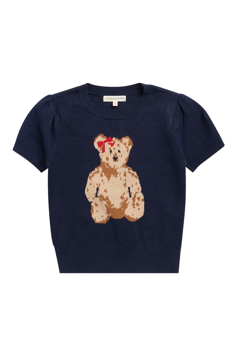 Kids' Bear Jacquard Short Sleeve Sweater, Main, color, NAVAL ACADEMY