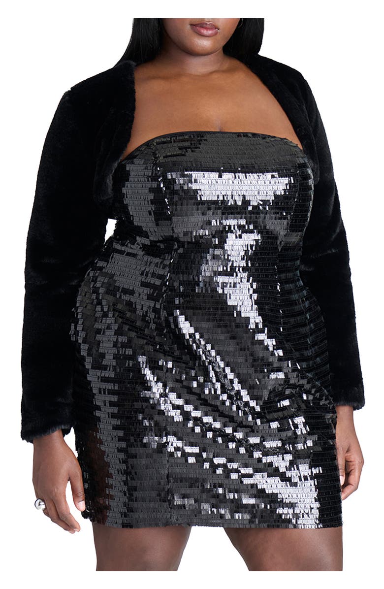 ELOQUII Faux Fur Bolero, Main, color, Black Onyx