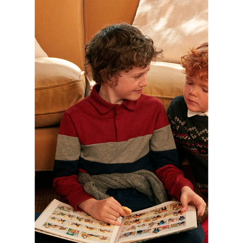 Mayoral Striped Polo Shirt In Red