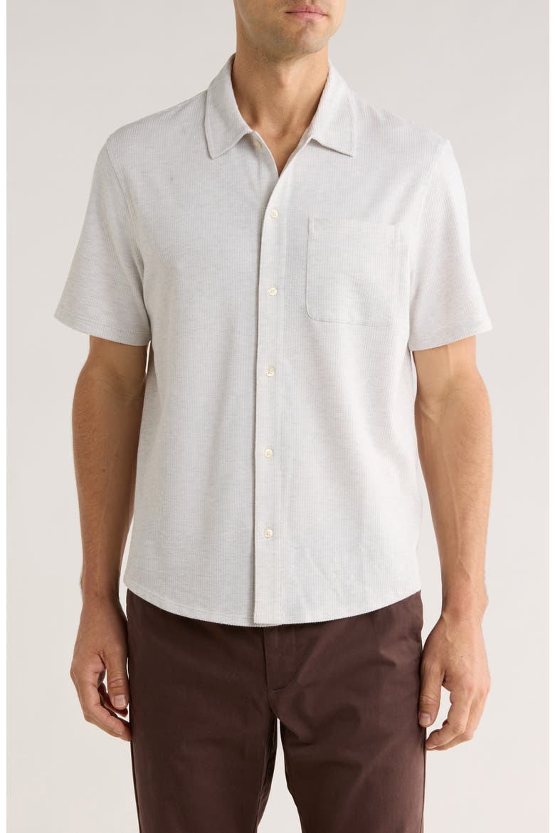 Stripe Short Sleeve Seersucker Button-Up Shirt, Main, color, GREY LIGHT HEATHER