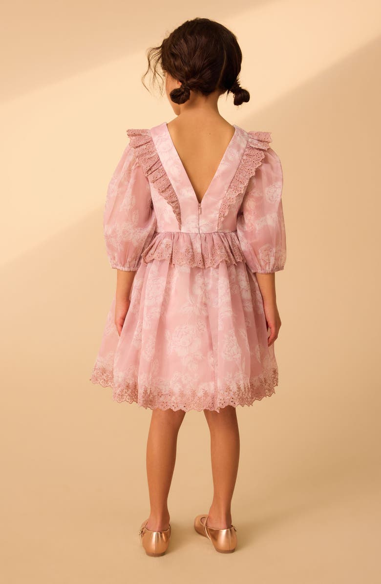 Laura Ashley Kids' Floral Long Sleeve Eyelet Embroidered Organza Dress, Alternate, color, Pink