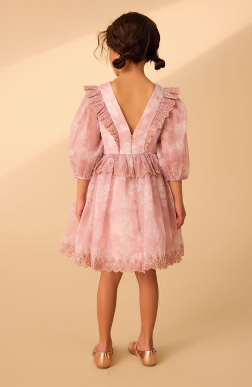 Laura Ashley Kids' Floral Long Sleeve Eyelet Embroidered Organza Dress In Pink