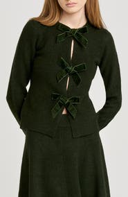 WAYF Kayla Velvet Bow Front Cardigan