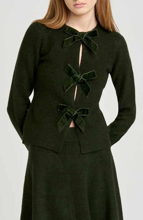WAYF Kayla Velvet Bow Front Cardigan