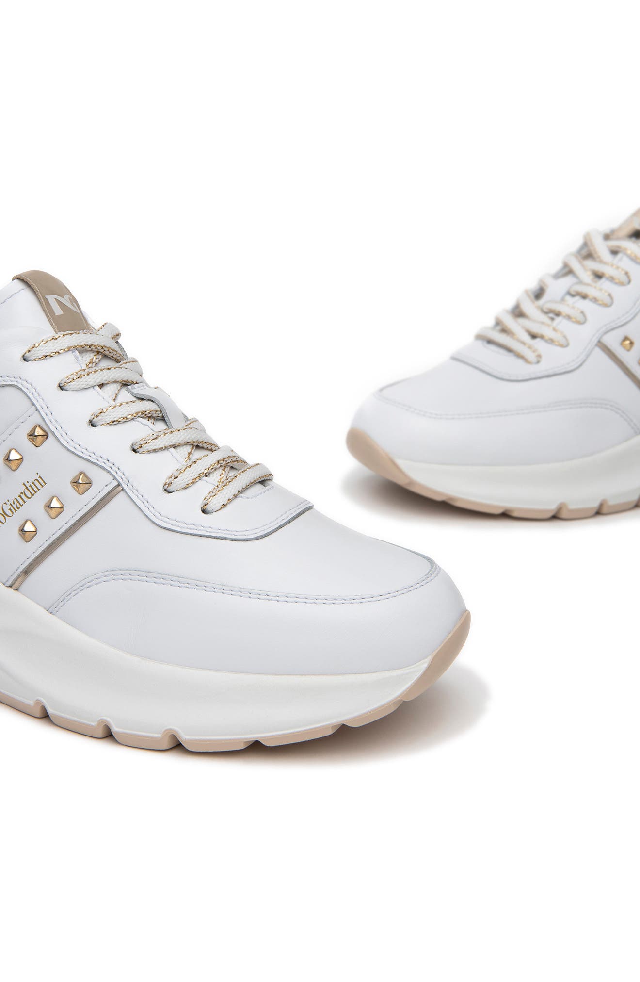 NeroGiardini Studded Retro Sneaker, Alternate, color, White