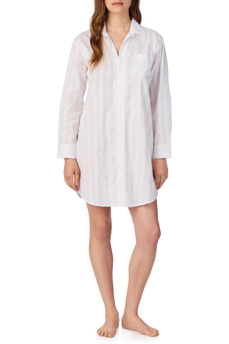 Shadow Stripe Sleepshirt, Main, color, WHITE