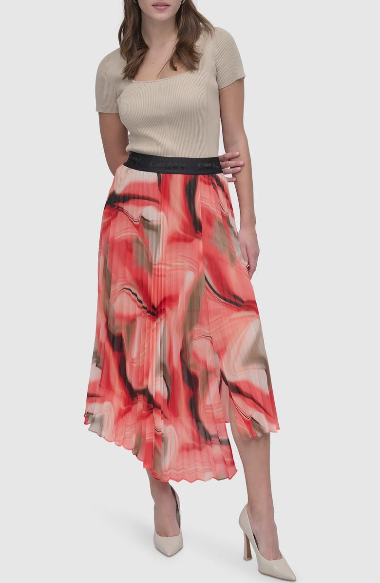DKNY Print Pleated Asymmetric Midi Skirt, Alternate, color, Brushed Pink