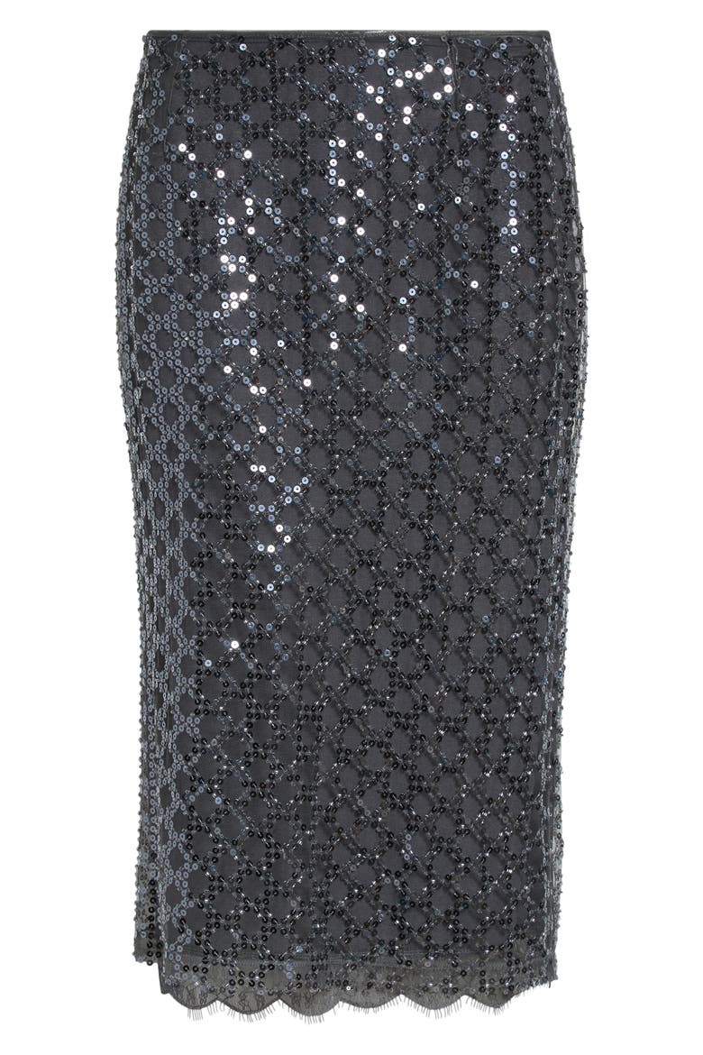 Sequin Trellis Lace Hem Skirt, Alternate, color, MEDIUM GREY