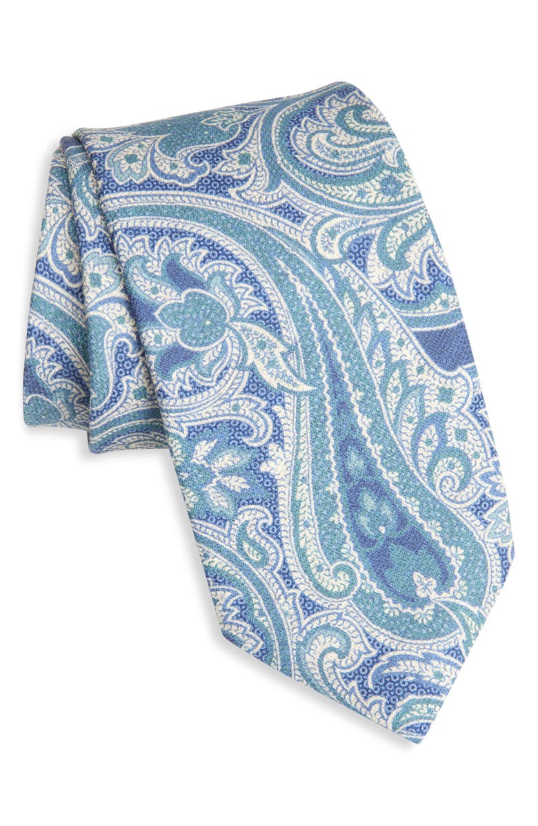 David Donahue Paisley Silk Tie, Main, color, Petrol