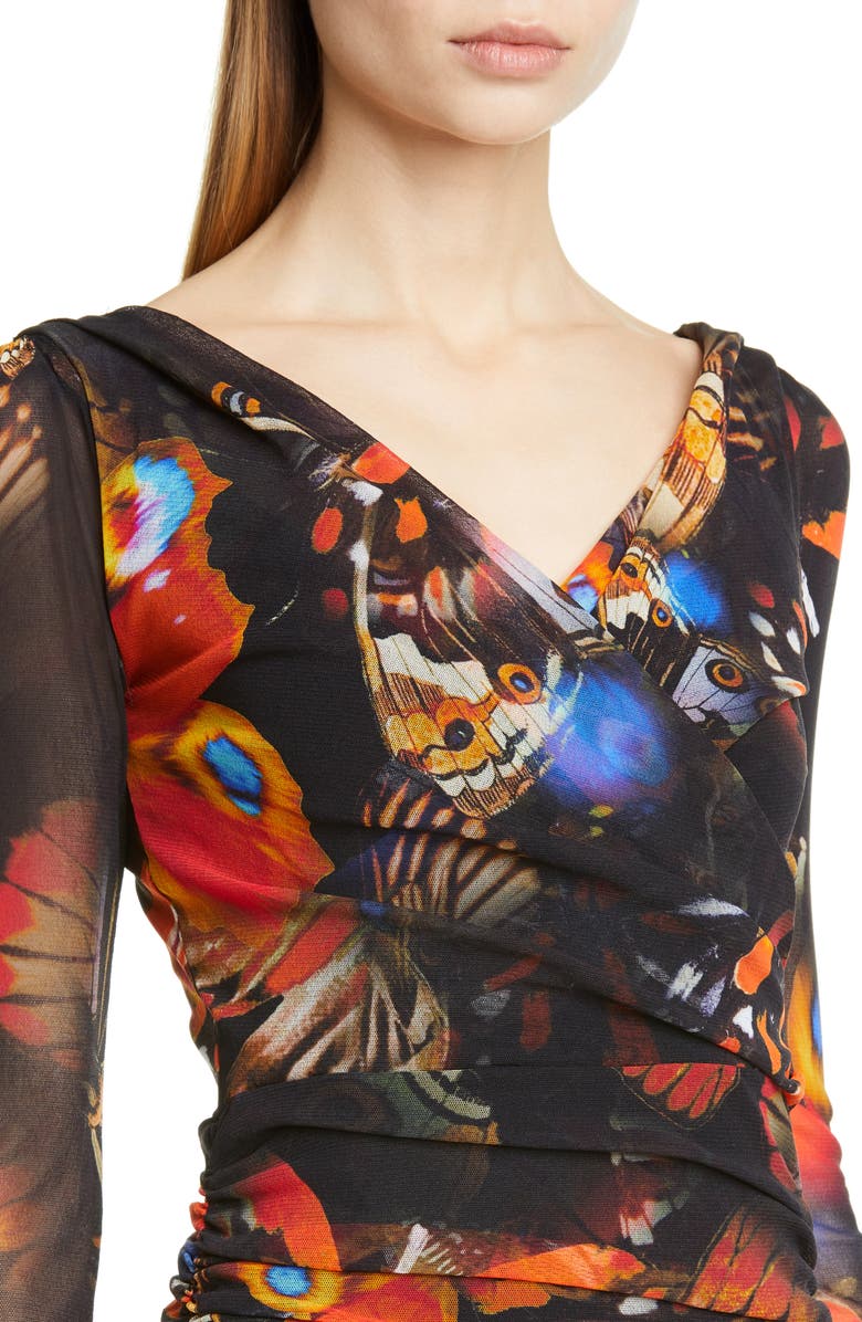 Fuzzi Butterfly Print Ruched Dress, Alternate, color,