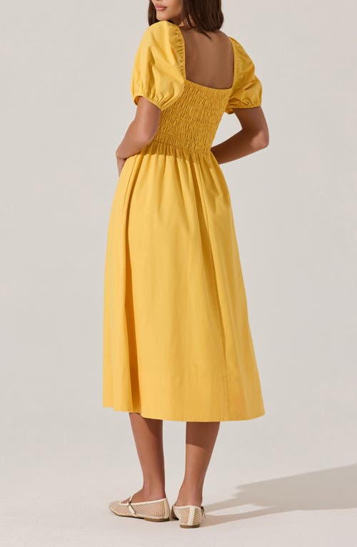 Astr The Label Bow Detail Smock Bodice Cotton Blend Dress In Mustard