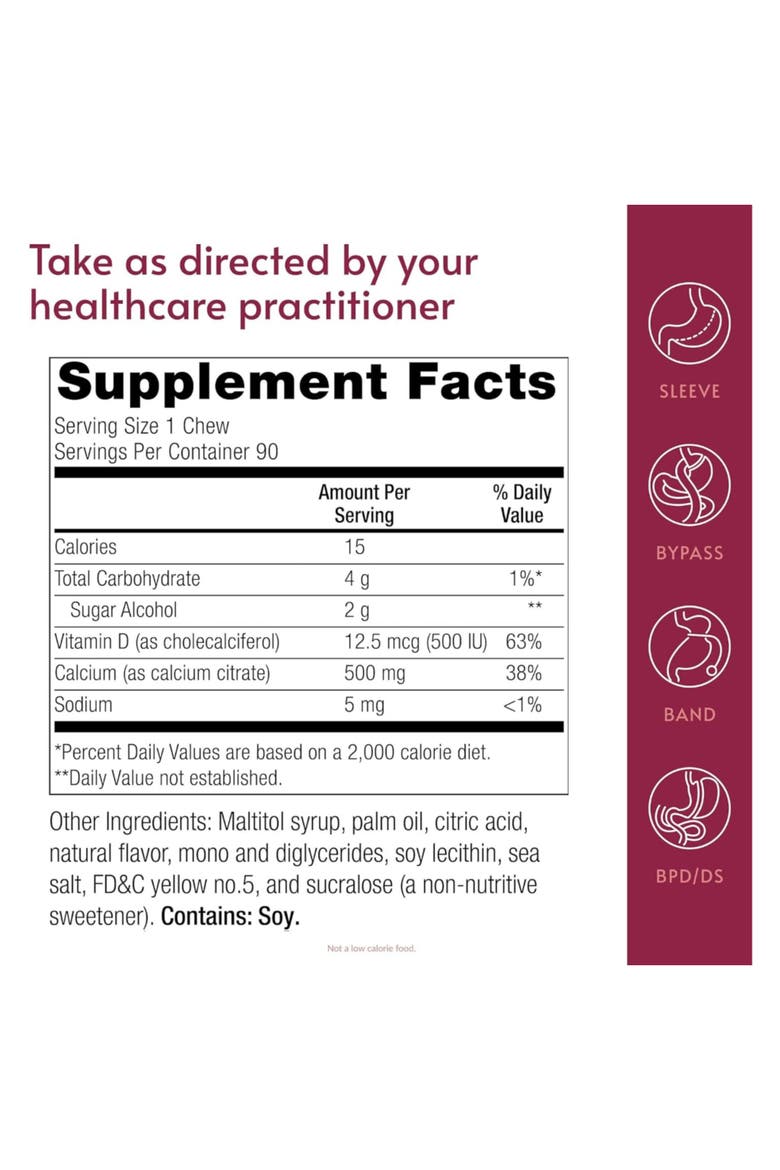 Calcium Citrate Chewy Bites 500 mg Highly Absorbable Vitamin D3 Supplement 90 Count, Alternate, color, None