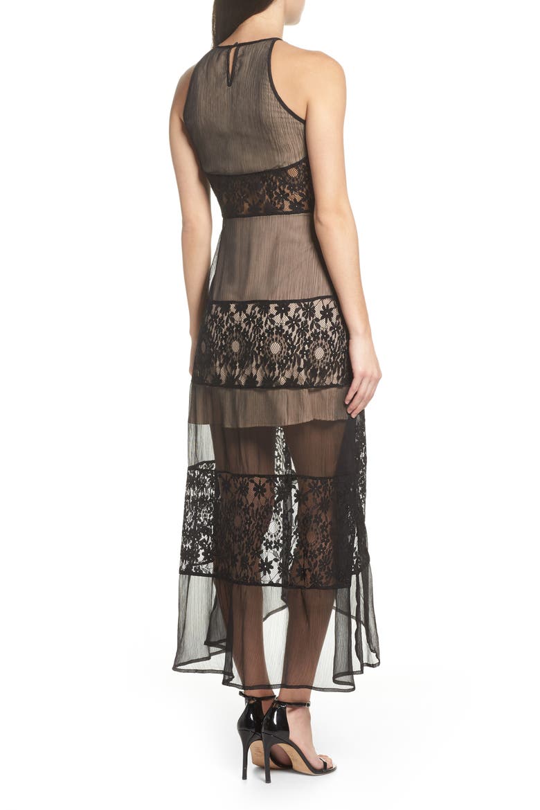 Tristan Lace & Chiffon Maxi Dress, Alternate, color, BLACK