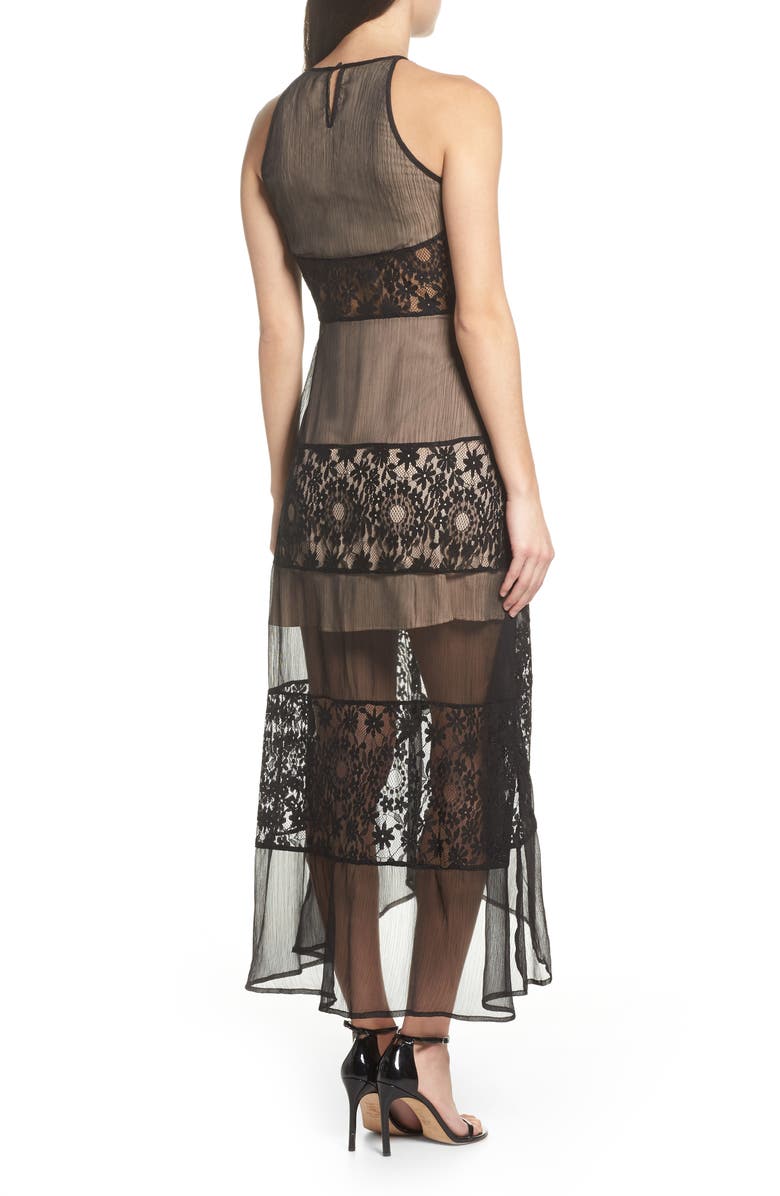 Foxiedox Tristan Lace & Chiffon Maxi Dress, Alternate, color, Black