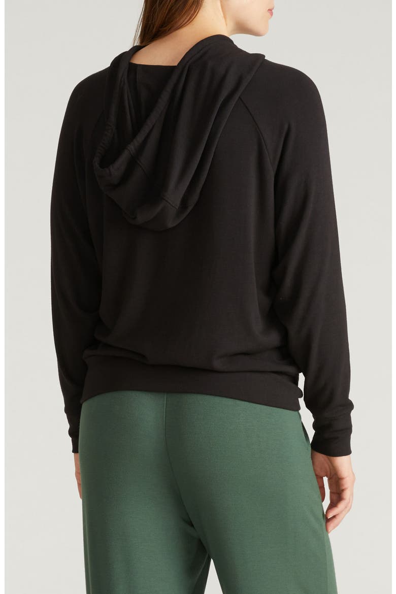 Travel Knit V-Neck Hoodie, Alternate, color, BLACK