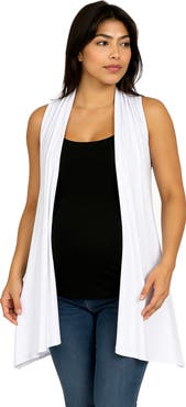 24seven Comfort Apparel Maternity Draped Open Front Sleeveless Cardigan