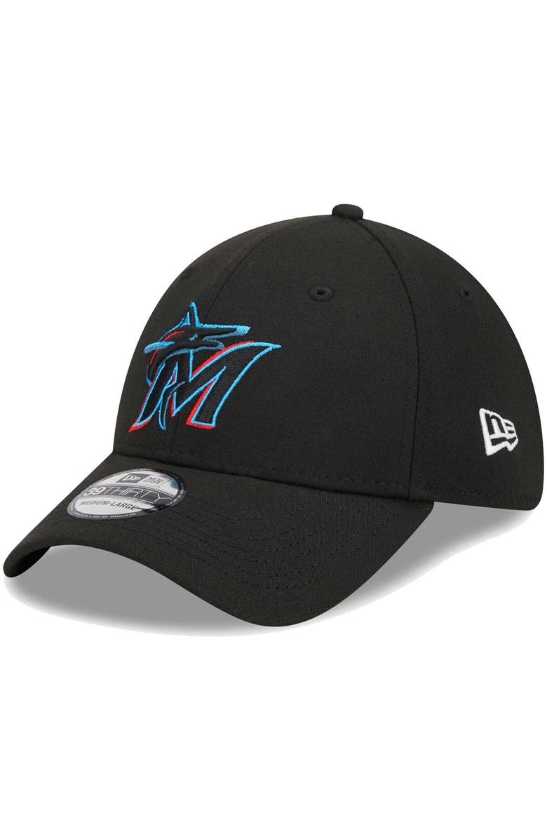 New Era Men's New Era Black Miami Marlins Logo 39THIRTY Flex Hat, Alternate, color, Black