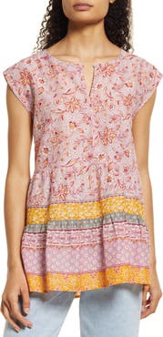 beachlunchlounge Jessa Border Print Cotton Top