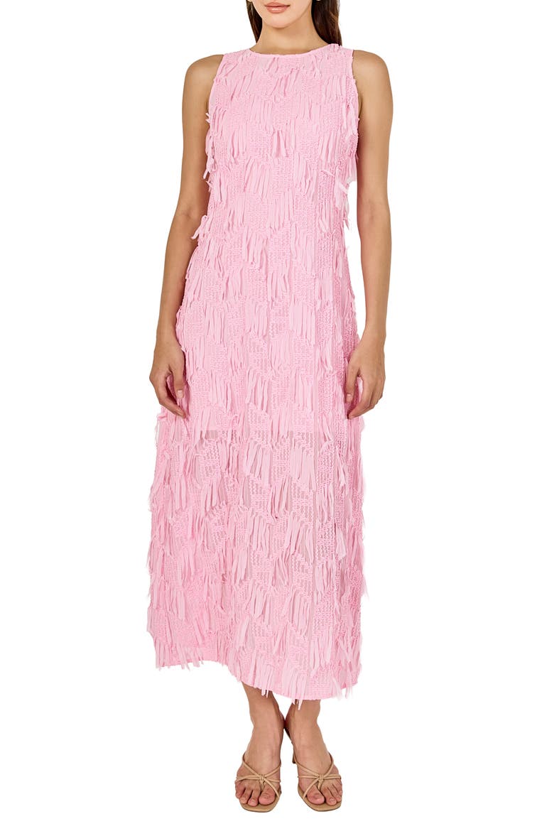 Texture Fringe Sleeveless Maxi Dress, Main, color, PINK