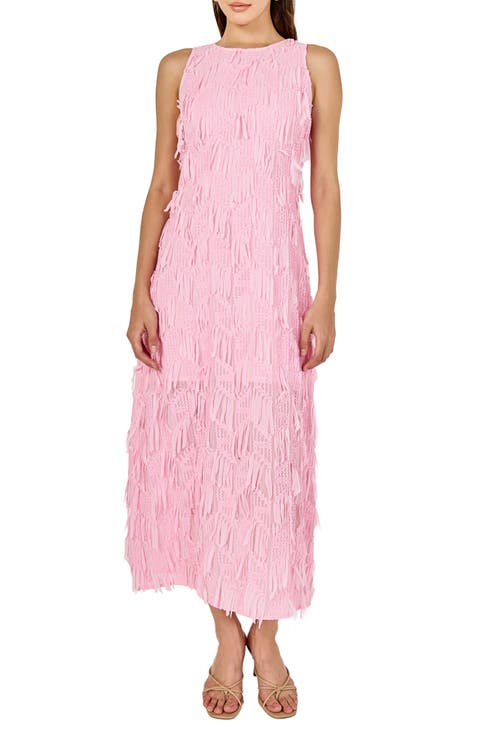 Texture Fringe Sleeveless Maxi Dress