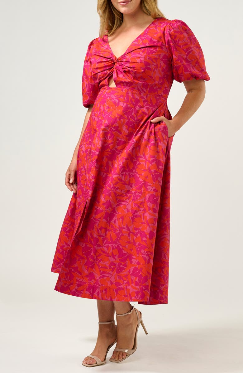 Estelle Aura Falls Floral Print Cutout Dress, Alternate, color, Winter Berry