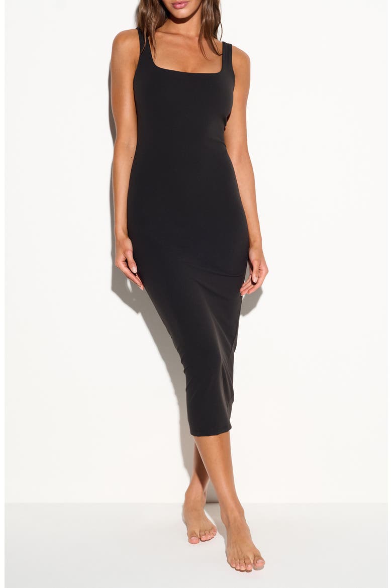 Anima Square Neck Midi Dress, Alternate, color, BLACK
