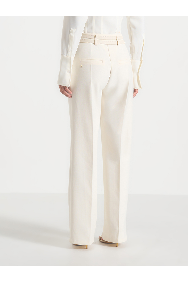 Pascale Wide Leg Trousers With Double Belt, Alternate, color, Off White