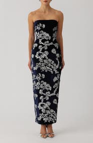 SAU LEE Ilsa Sequin Strapless Silk Velvet Sheath Gown
