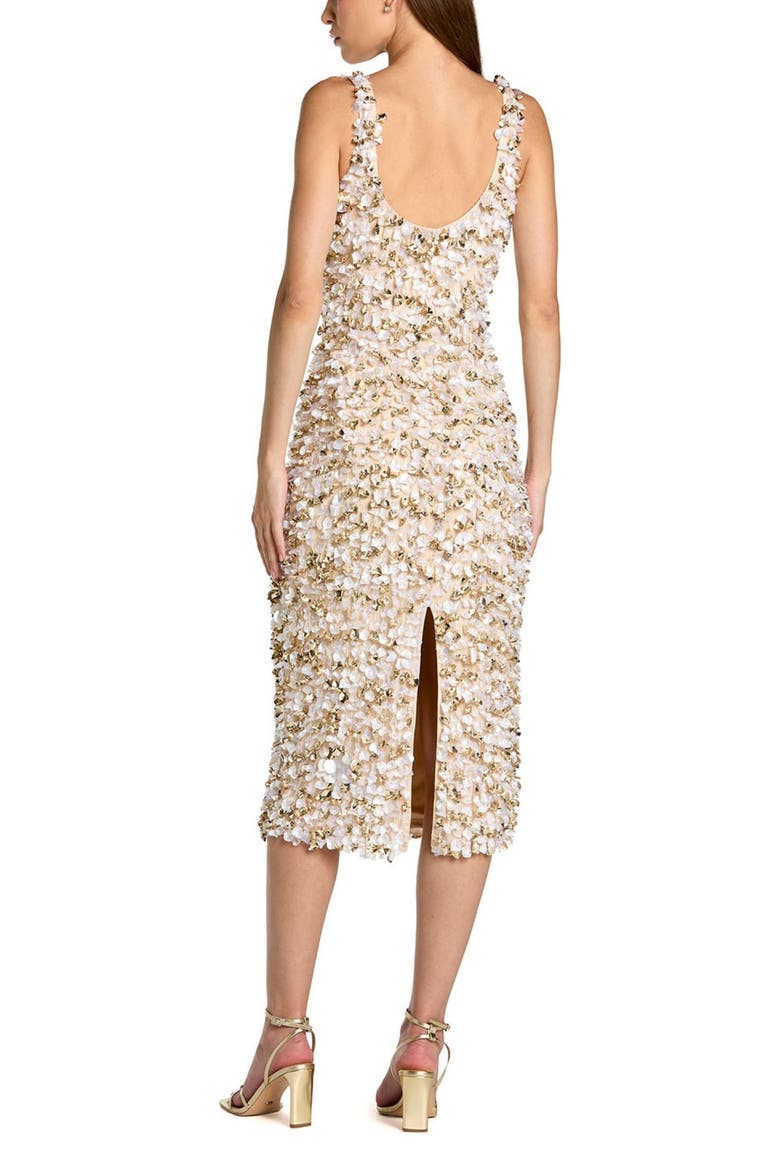 Sleeveless Mesh Paillette Beaded Fitted Midi Dress, Alternate, color, Oyster